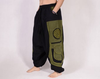Sarouel Fleur de vie - Pantalon Aladdin - Sarouel - Pantalons de yoga - Pantalon afghan en coton - Pantalons Alibaba - Homme - Femme