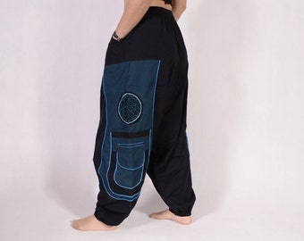 Sarouel Fleur de vie - Pantalon Aladdin - Sarouel - Pantalons de yoga - Pantalon afghan en coton - Pantalons Alibaba - Hommes - Femmes