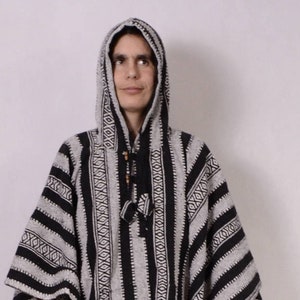 Mexican Style Poncho Hooded 100% Woven Cotton Gheri
