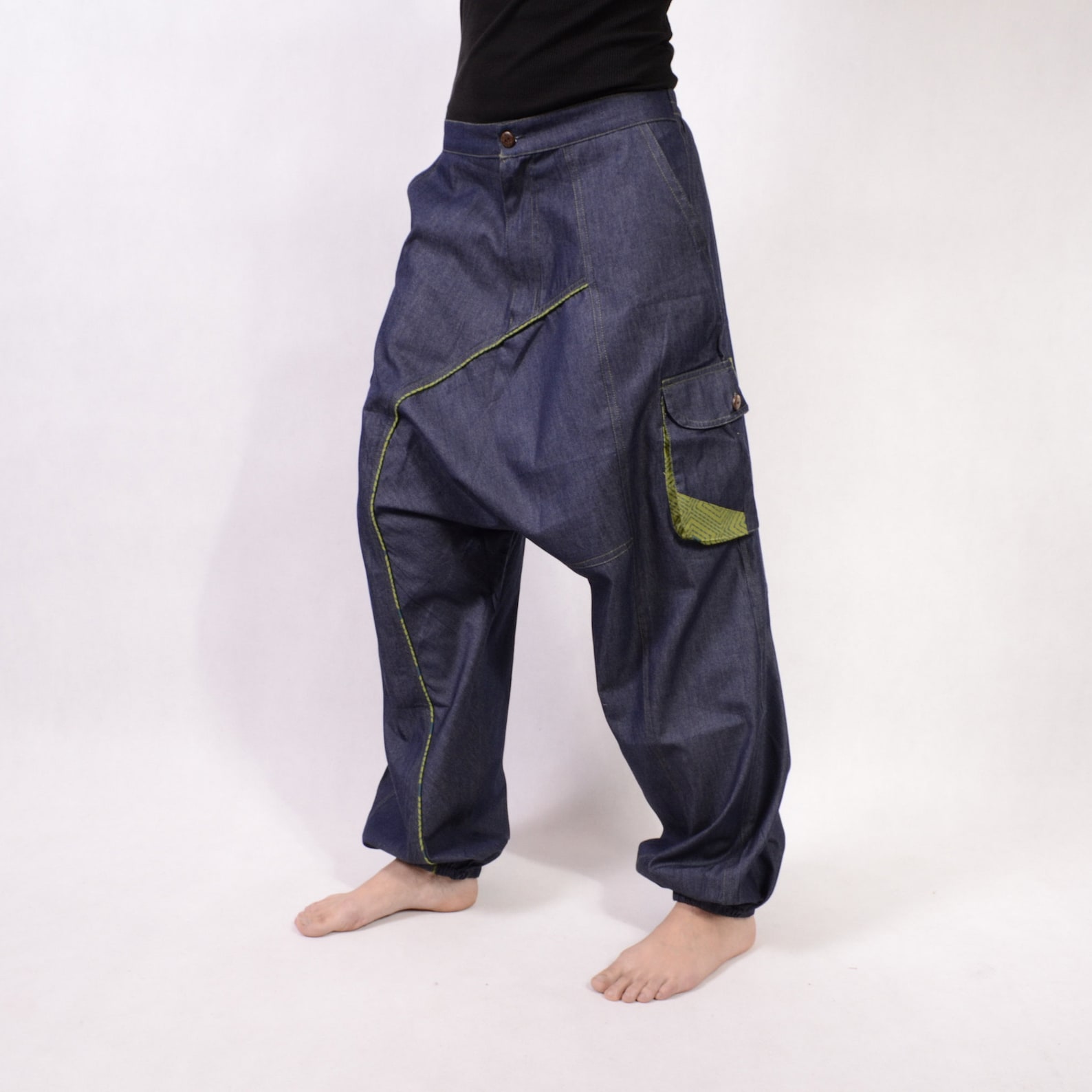 Männer Haremshose Long Jeans Baumwolle Baggy Ethno Hose Etsy.de