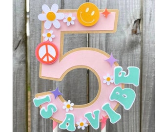 Five is a vibe cake topper, Groovy boho hippie birthday party, Retro party decorations, 5 is a vibe party decor, 70s party, Daisy birthday