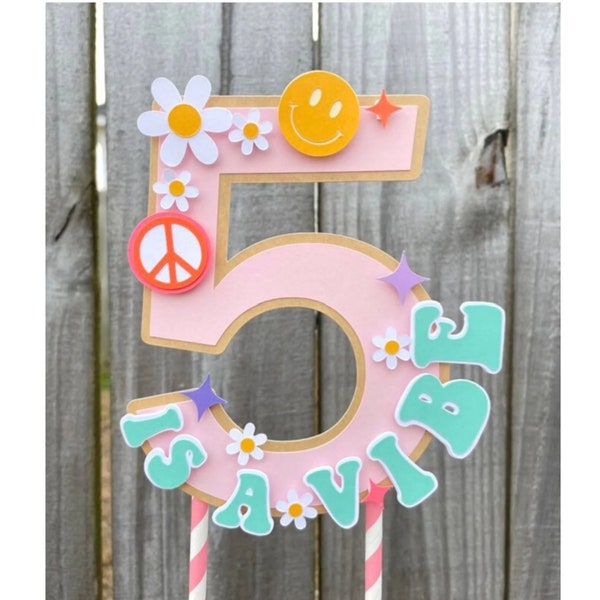 Five is a vibe cake topper, Groovy boho hippie birthday party, Retro party decorations, 5 is a vibe party decor, 70s party, Daisy birthday