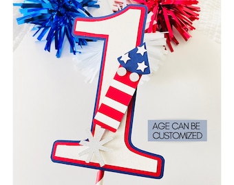 4th of July cake topper, Fourth of July 1st birthday party decor, Little firecracker party decorations, Red white and two, patriotic decor