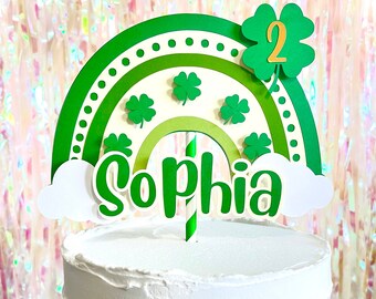 Saint Patrick’s day birthday cake topper, Rainbow Saint Patrick’s day decor, Four leaf clover party decorations, Saint Patrick’s day party