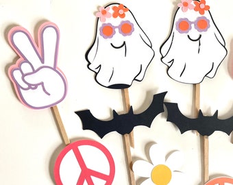 Groovy Halloween birthday decorations, Halloween cupcake toppers, Cute ghost decor, Not so scary, Groovy Halloween cupcake toppers, Groovy