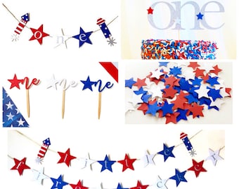 4th of July party decor , Fourth of July birthday decorations , Red white and blue , July 4th first birthday decor , Little firecracker