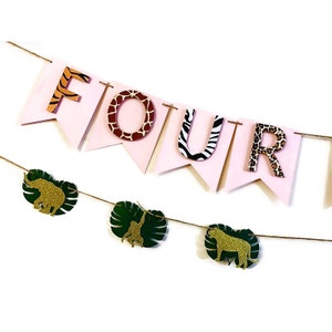 Safari birthday banner , Four ever wild , Wild one birthday girl decorations , Jungle birthday decorations , Safari baby shower decorations