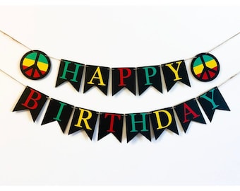 One love birthday banner , One Love themed party decor , First birthday banner , Marley birthday decor , One love Happy birthday banner