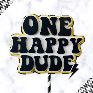 One happy dude cake topper, One happy dude birthday party decorations, One happy dude 1st birthday, One cool dude, Lightning bolt