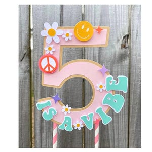 Five is a vibe cake topper, Groovy boho hippie birthday party, Retro party decorations, 5 is a vibe party decor, 70s party, Daisy birthday