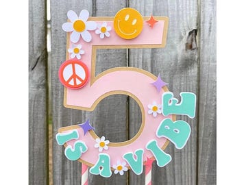 Five is a vibe cake topper, Groovy boho hippie birthday party, Retro party decorations, 5 is a vibe party decor, 70s party, Daisy birthday