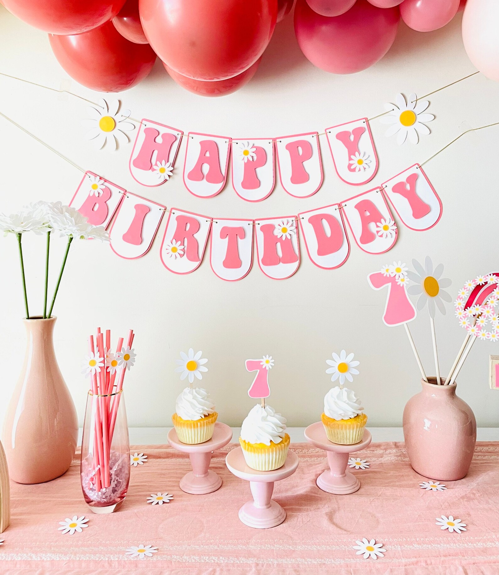 Daisy Birthday Banner Groovy One Party Decorations Hippie Etsy