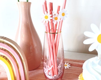 Daisy birthday party, Groovy birthday party decorations, Hippie birthday, 70s party, Two groovy decor, Groovy paper straw, Boho 1st birthday