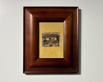 Cassette Tape Still Life | 5x7" Original Oil Painting, Framed