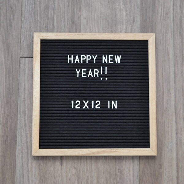 Vintage Changeable Letter Board 12 x 12 inches | Black Felt | Wood Oak frame