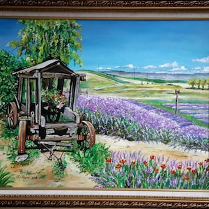 Blue Mountain Lavender Field - Oryginalny obraz akrylowy na płótnie - USA Landscape Lavender Field Washington State - Ręcznie robiony