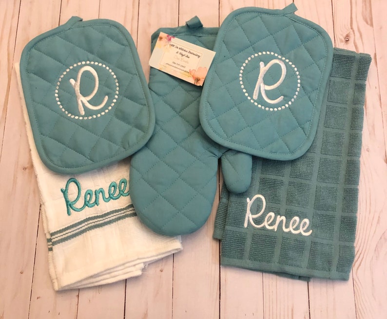Kitchen Towels Oven Mitts and Pot Holder Embroidered Set Etsy