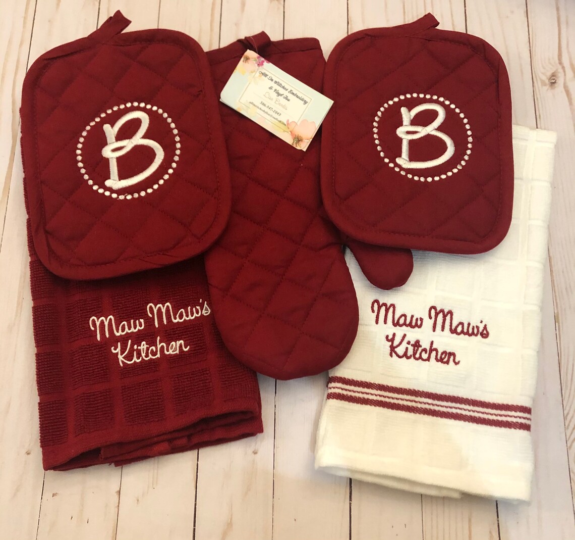 Kitchen towels oven mitts and pot holder embroidered set Etsy