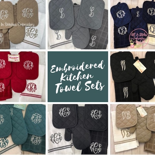 Kitchen Towels Oven Mitts and Pot Holder Embroidered Set Etsy