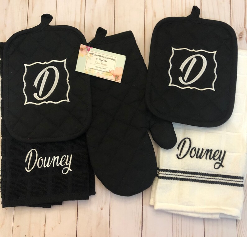 FIVE Piece Kitchen Towels Oven Mitts and Pot Holder Etsy