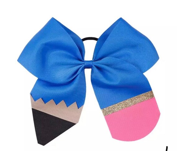 Pencil Back To School Cheer Hair Bow With Elastic Tie Etsy