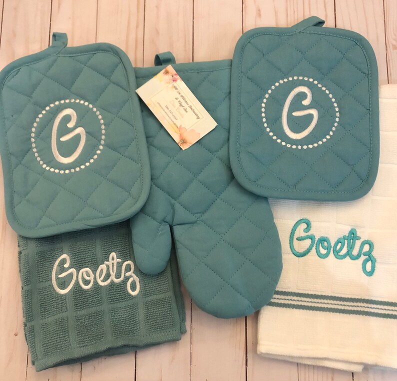 Kitchen Towels Oven Mitts and Pot Holder Embroidered Set Etsy