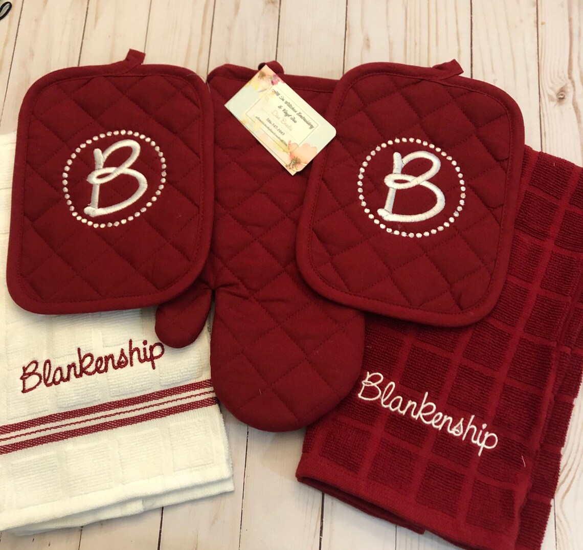 Kitchen towels oven mitts and pot holder embroidered set Etsy