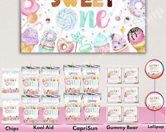 Editable Sweet One Candy Party Favors Canva Template (Digital Download)