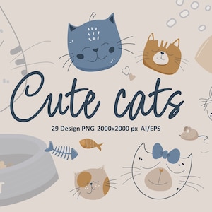 Chat mignon Clipart, impression de chat PNG, animaux Clip Art, vecteur PNG numérique