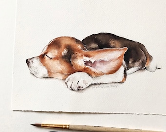 Beagle painting 7x9". Beagle portrait ready to ship