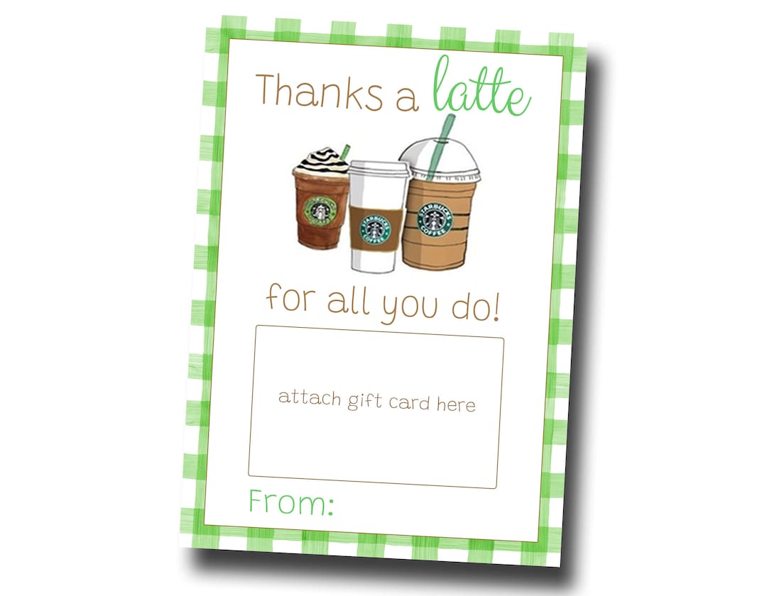 Printable Gift Card Holder Thanks a Latte - Etsy