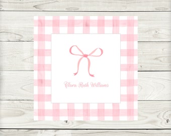 Monogrammed Bow Stationery Set Thank You Note Monogram Her Gingham Bow Personalized Notecard Set Note Cards Stationary for Girls