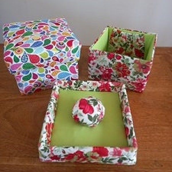 PDF download tutorial Sewing Box, cartonnage sewing box, fabric covered Sewing Box Pattern, make your own sewing box