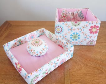 PDF Download Tutorial to Make a Fabric Covered Sewing Box with pincushion and pocket