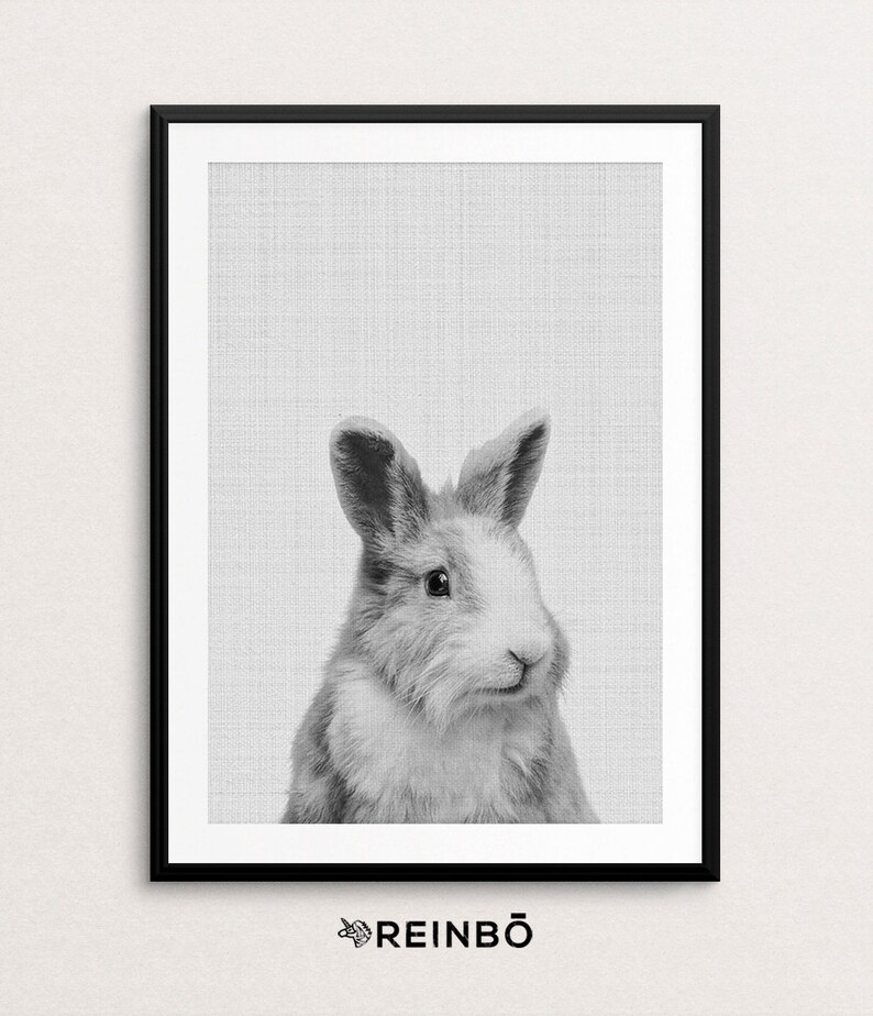 Printable Nursery Bunny Cute Rabbit Wall Art Digital Print Instant Download Rabbit Print Black and White Animal Print Woodlands Decor