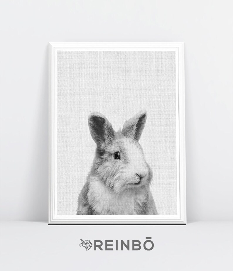 Printable Nursery Bunny Cute Rabbit Wall Art Digital Print Instant Download Rabbit Print Black and White Animal Print Woodlands Decor