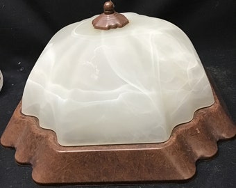 Frosted Marble Look Glass Flush Mount Fixture.  13 inch