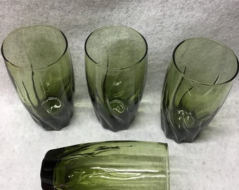 Vintage Green Starfire by Anchor Hocking,depression glass 16 ounce glasses. Swirl pattern. Set of 4. Anchor Hocking