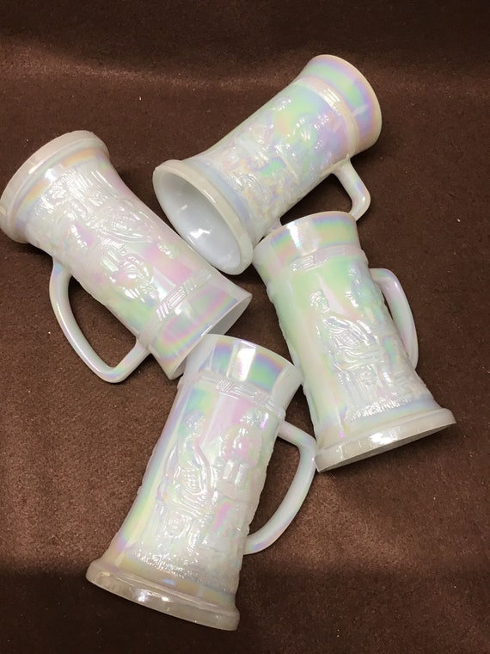 Vintage Iridescent Milk Glass Beer Mugs . Set of 4 . Beer Etsy