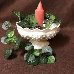 Vintage Fenton hobnail milk glass candle bowl