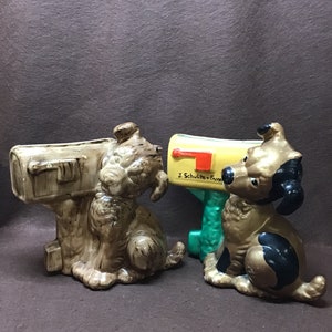 Ceramic dog and mailbox planter. Two to choose from