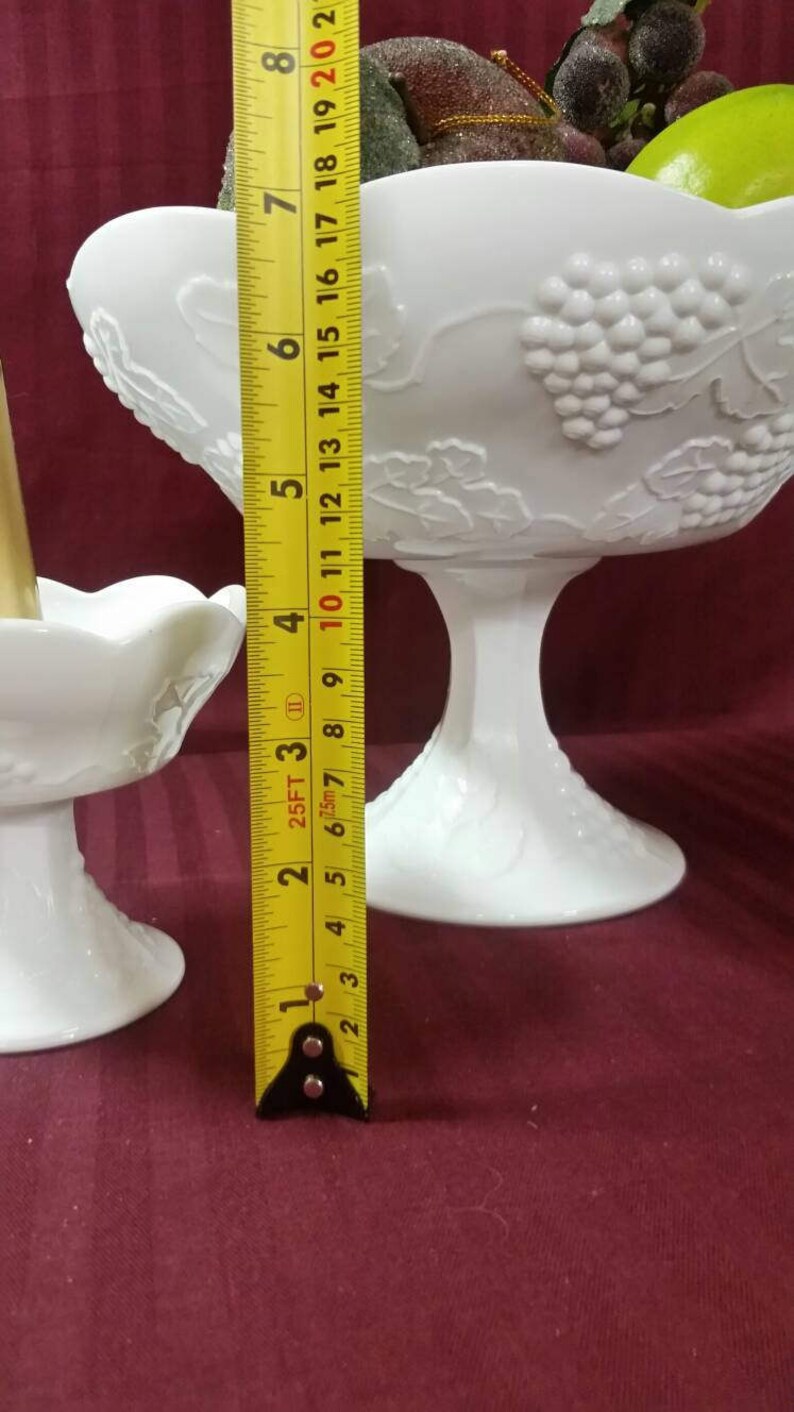 Milk Glass Pedestal Fruit Bowl and Candle Holders. 3 Piece Set Etsy