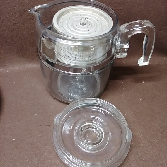 Vintage Clear 9 Cup Pyrex Stovetop Coffee Percolator Pot with Glass Brewing  Insert