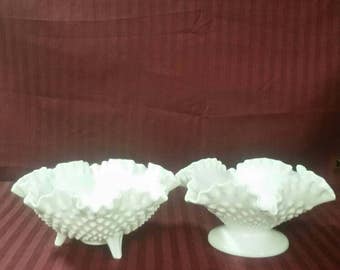 Fenton Milk Glass hobnail candy dish. Buyers choice,  one pedestal and one footed.