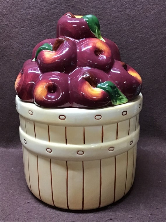 Vintage Ceramic Apple Basket Cookie Jar Canister Youngs 1999 Etsy