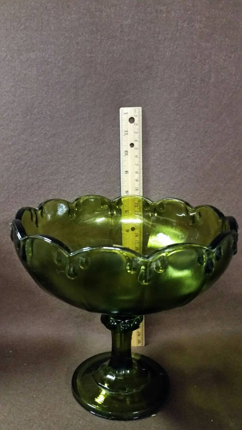 Vintage Green Glass Pedestal Bowl. Teardrop Pattern. Etsy