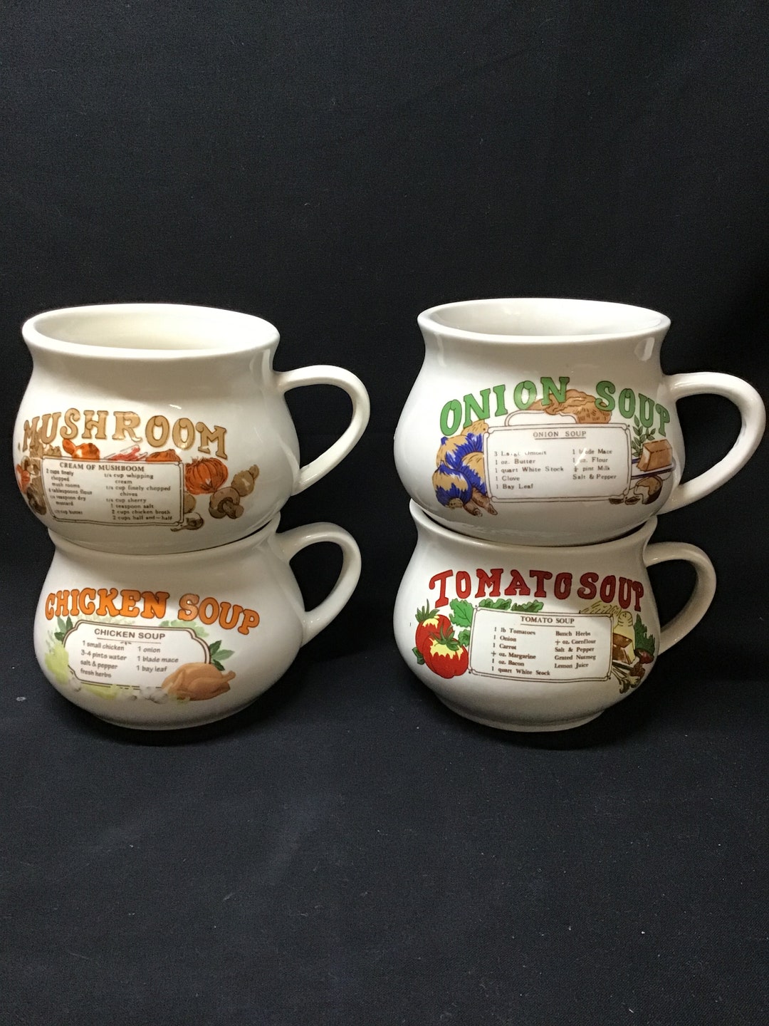 Vintage Soup Recipe Handled Bowls. MISMATCHED SET OF 4 Etsy