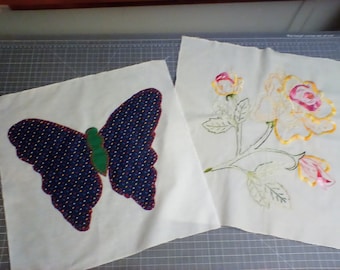 Set of 4 Vintage hand embroidered, OR applique quit blocks