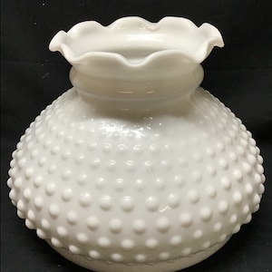 Milk Glass Hobnail Hurricane glass lamp shade globe. 8 inch