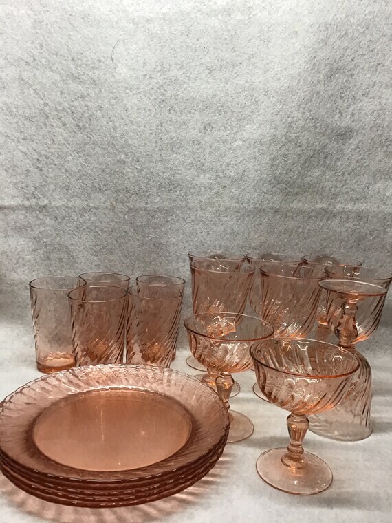 Vintage Rosaline Pink Swirl Arcoroc France Dinnerware Mint Etsy